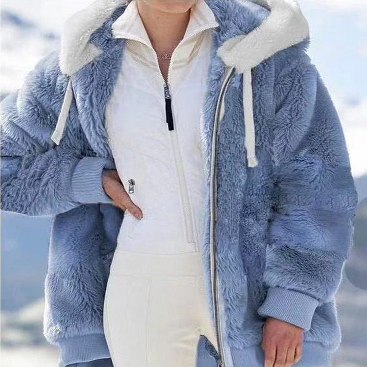 shoptikpro 女装>女式卫衣、绒衫 azul / S 【S-5XL】Chaqueta para mujer de felpa gruesa con rayas en contraste 2026
