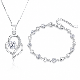 Conjunto de Collar y Pulsera "Corazón del Océano" en Plata de Ley 925【Paquete de 2】