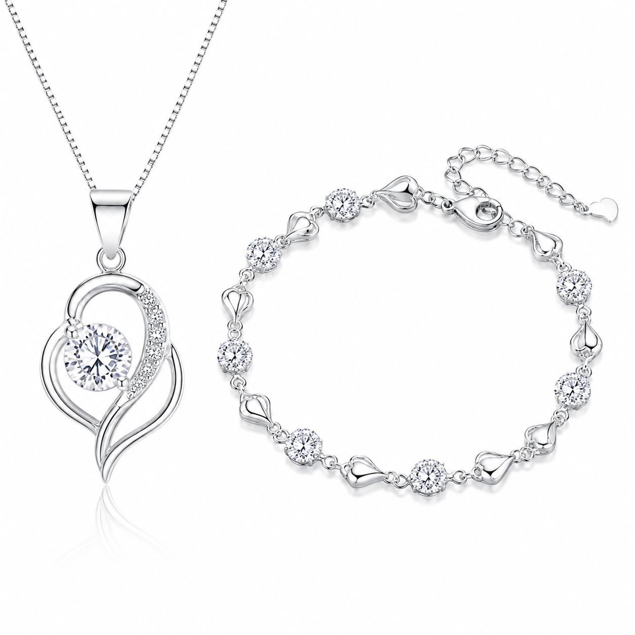 Conjunto de Collar y Pulsera "Corazón del Océano" en Plata de Ley 925【Paquete de 2】