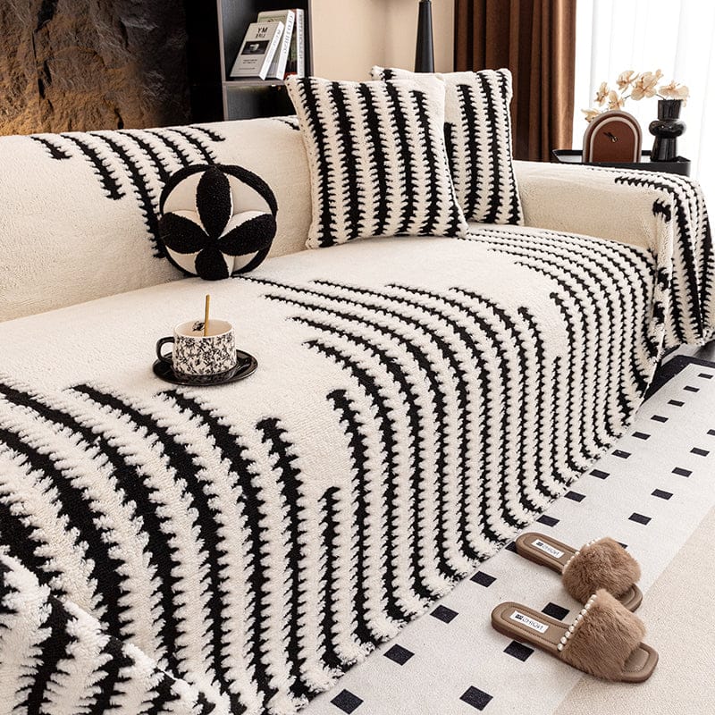 shoptikpro 家纺家饰>居家布艺>沙发垫/沙发套/沙发巾 Blanco funda de sofá suave y antideslizante de felpa【180*130cm】【180*150cm】