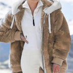 shoptikpro 女装>女式卫衣、绒衫 caqui / S 【S-5XL】Chaqueta para mujer de felpa gruesa con rayas en contraste 2026