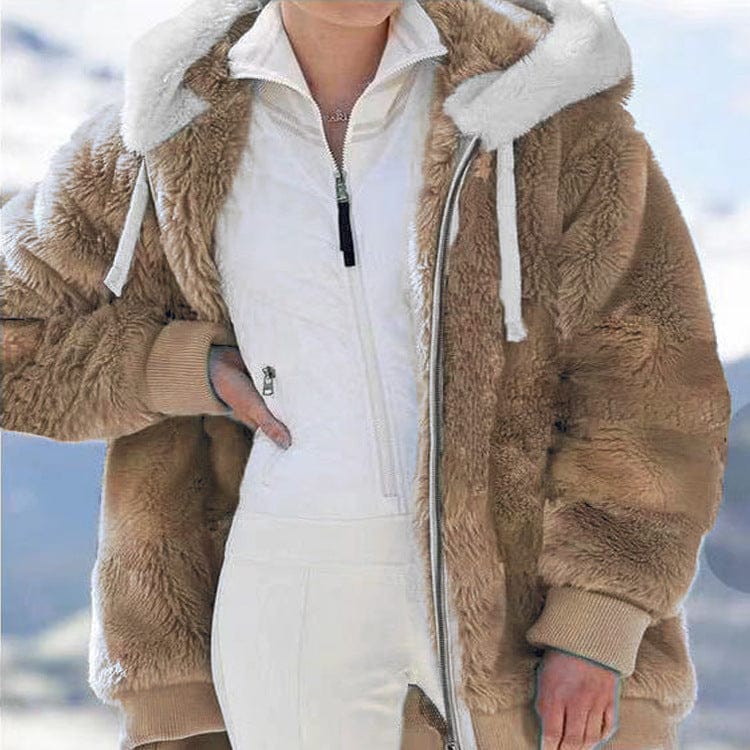 shoptikpro 女装>女式卫衣、绒衫 caqui / S 【S-5XL】Chaqueta para mujer de felpa gruesa con rayas en contraste 2026