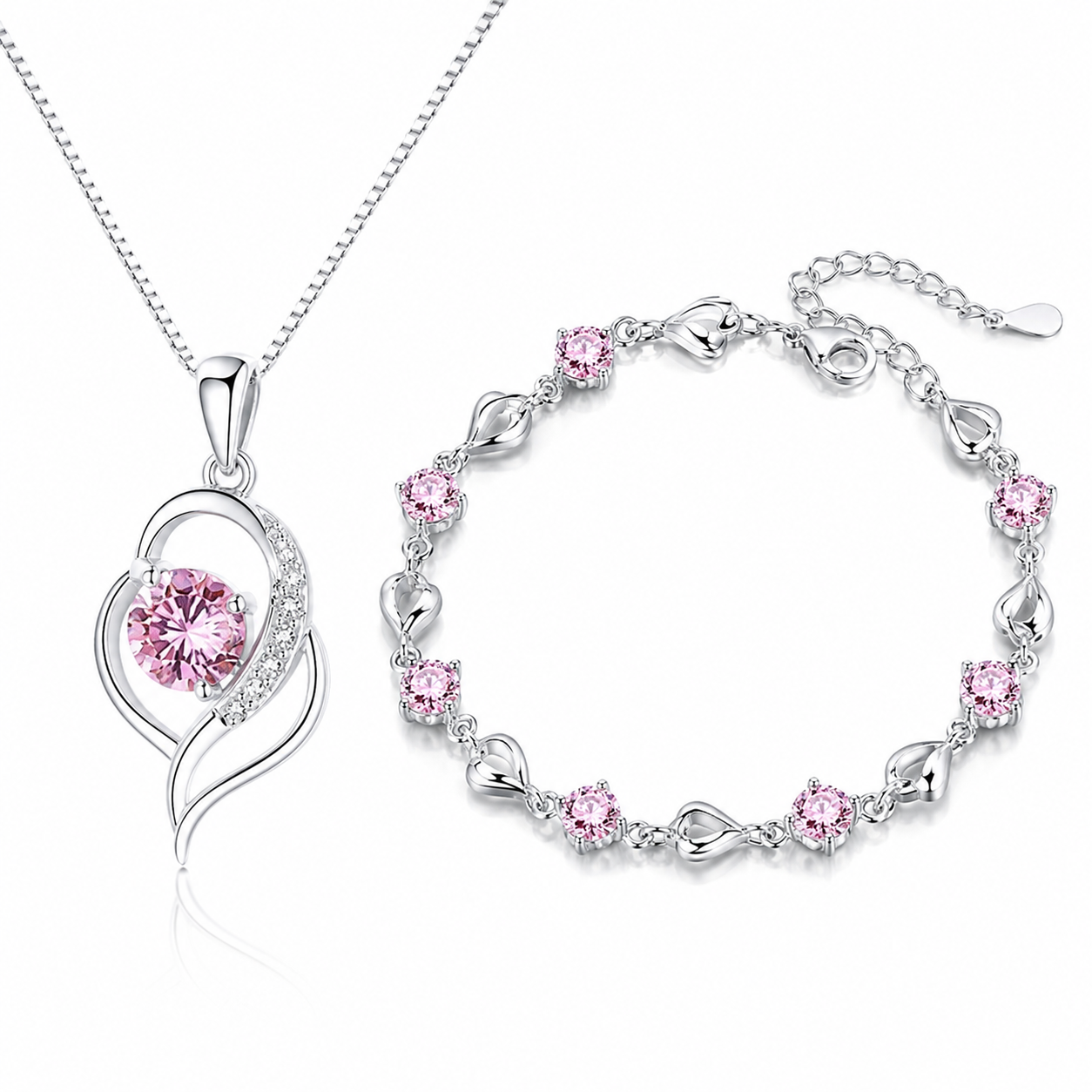 Conjunto de Collar y Pulsera "Corazón del Océano" en Plata de Ley 925【Paquete de 2】