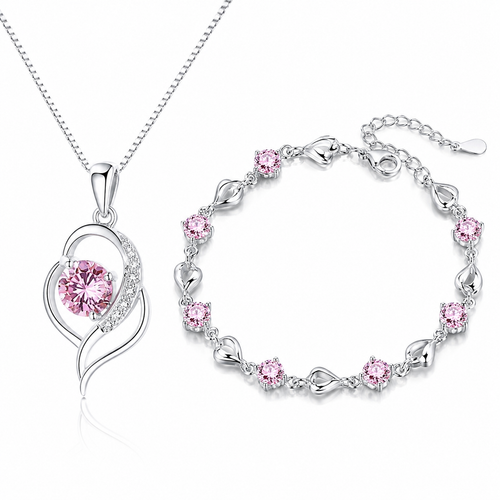 Conjunto de Collar y Pulsera "Corazón del Océano" en Plata de Ley 925【Paquete de 2】