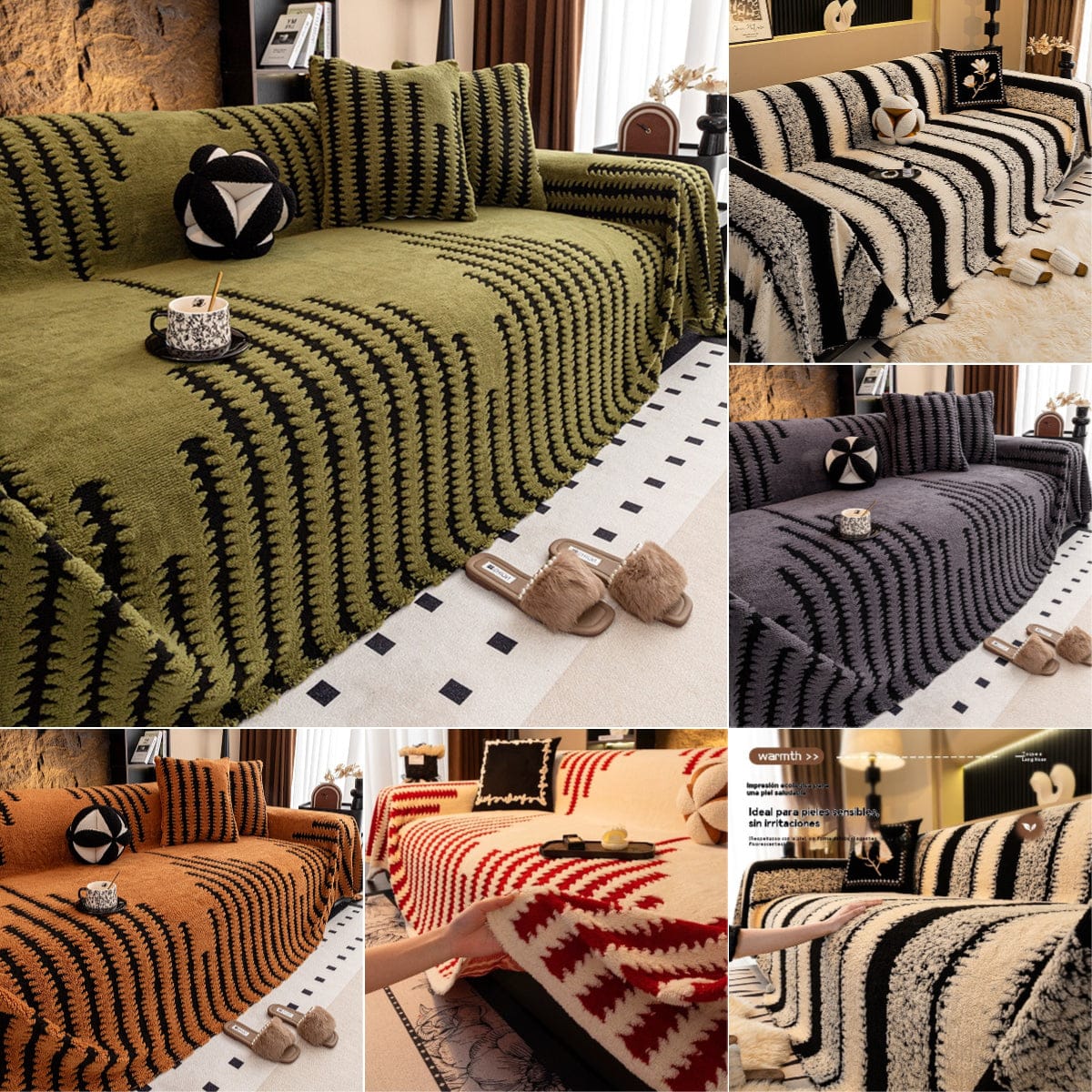 shoptikpro 家纺家饰>居家布艺>沙发垫/沙发套/沙发巾 funda de sofá suave y antideslizante de felpa【180*130cm】【180*150cm】