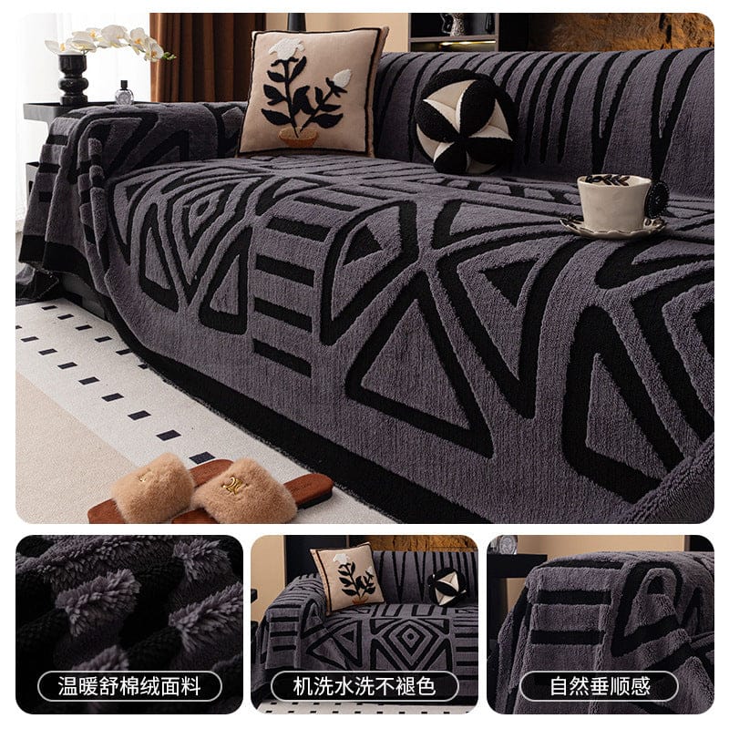 shoptikpro 家纺家饰>居家布艺>沙发垫/沙发套/沙发巾 Gris oscuro funda de sofá suave y antideslizante de felpa【180*130cm】【180*150cm】