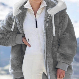 shoptikpro 女装>女式卫衣、绒衫 Gris / S 【S-5XL】Chaqueta para mujer de felpa gruesa con rayas en contraste 2026