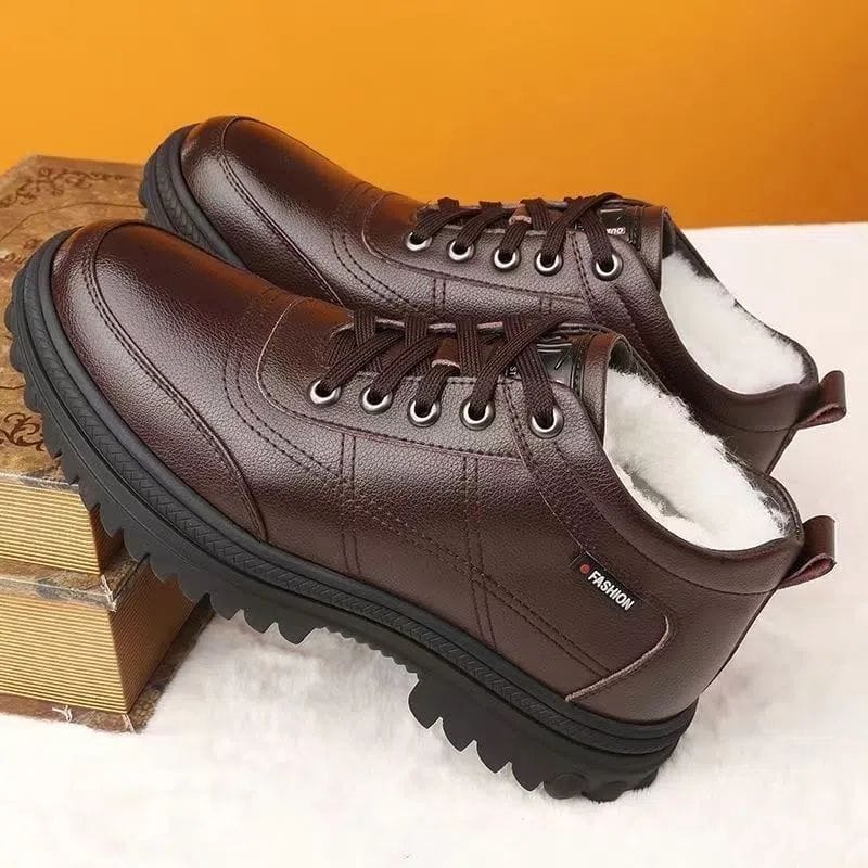 shoptikpro Marrón / 39 Zapatos de invierno para hombre con forro cálido y suela gruesa de cuero 【39-44】