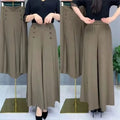 shoptikpro 女装>女式休闲裤>休闲裤 Marrón / M(45-50KG) Pantalones de vestir anchos para mujer - Tiro alto con botones decorativos