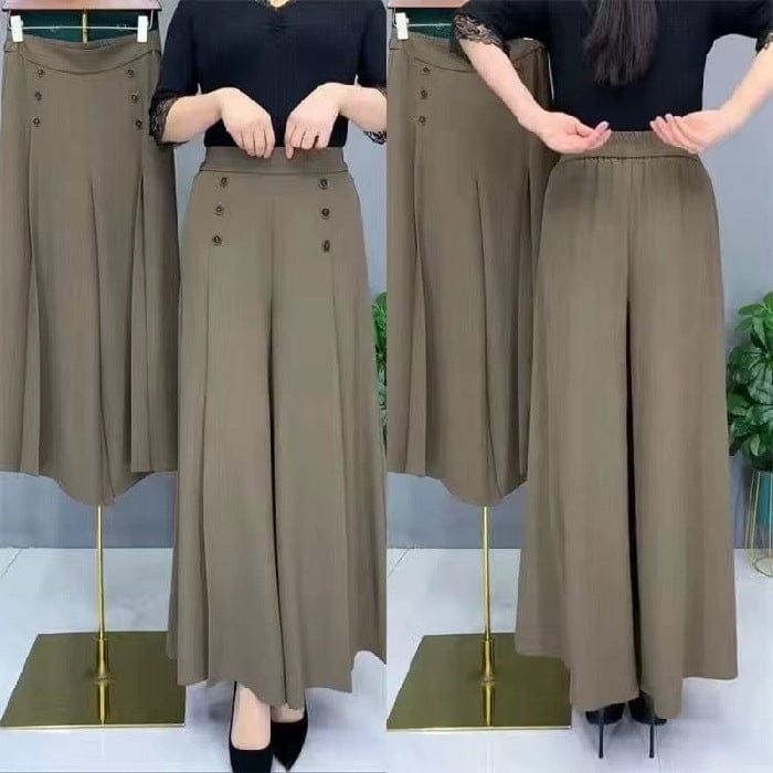 shoptikpro 女装>女式休闲裤>休闲裤 Marrón / M(45-50KG) Pantalones de vestir anchos para mujer - Tiro alto con botones decorativos