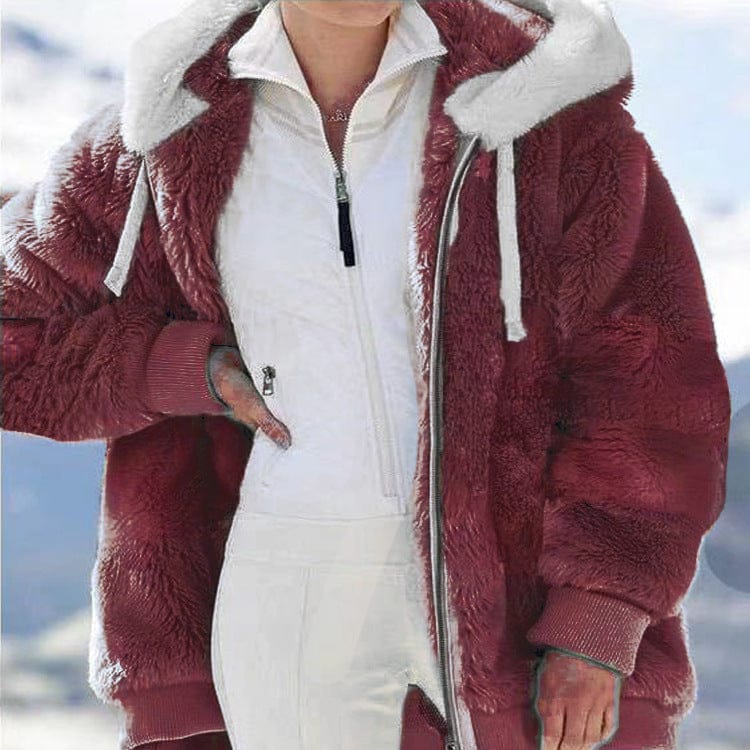 shoptikpro 女装>女式卫衣、绒衫 marrón / S 【S-5XL】Chaqueta para mujer de felpa gruesa con rayas en contraste 2026