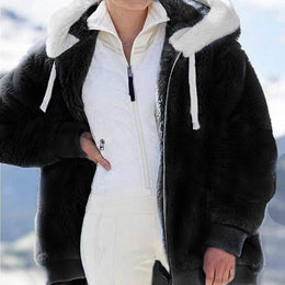 shoptikpro 女装>女式卫衣、绒衫 negro / S 【S-5XL】Chaqueta para mujer de felpa gruesa con rayas en contraste 2026