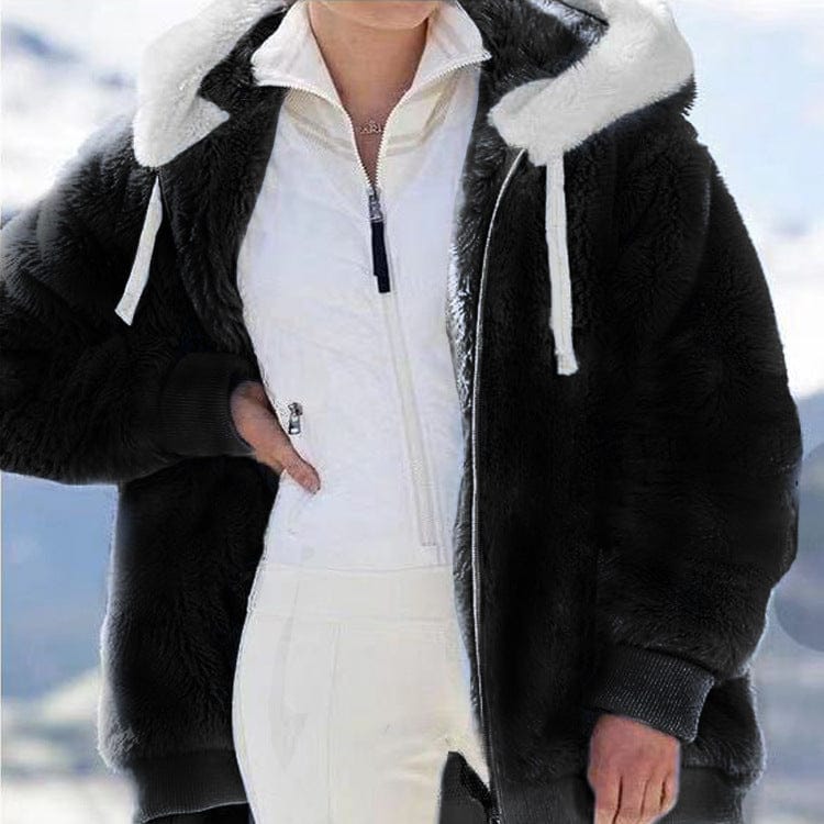 shoptikpro 女装>女式卫衣、绒衫 negro / S 【S-5XL】Chaqueta para mujer de felpa gruesa con rayas en contraste 2026