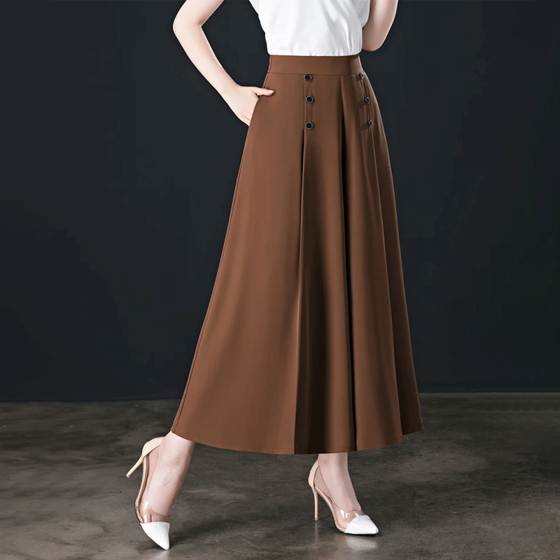 shoptikpro 女装>女式休闲裤>休闲裤 Pantalones de vestir anchos para mujer - Tiro alto con botones decorativos