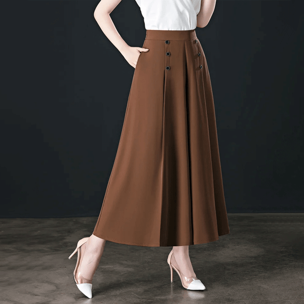 shoptikpro 女装>女式休闲裤>休闲裤 Pantalones de vestir anchos para mujer - Tiro alto con botones decorativos