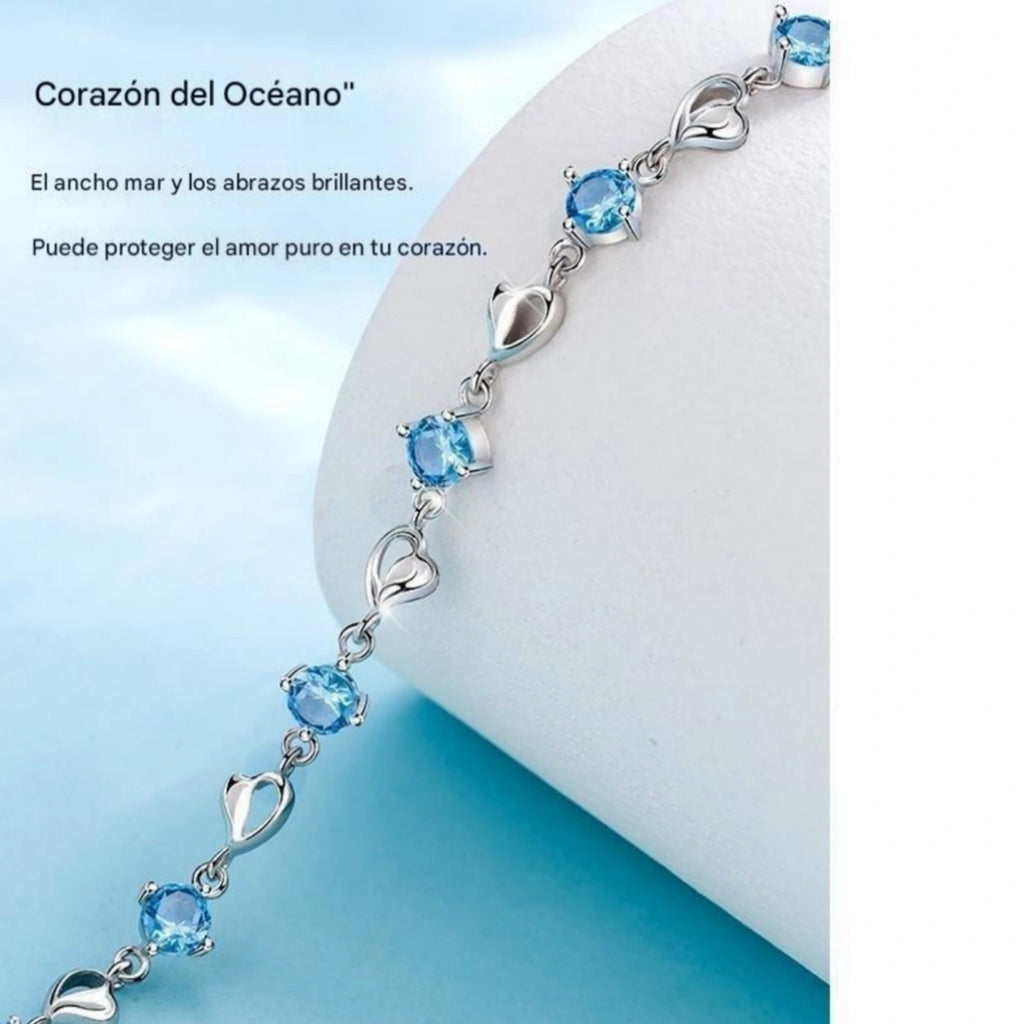 Conjunto de Collar y Pulsera "Corazón del Océano" en Plata de Ley 925【Paquete de 2】