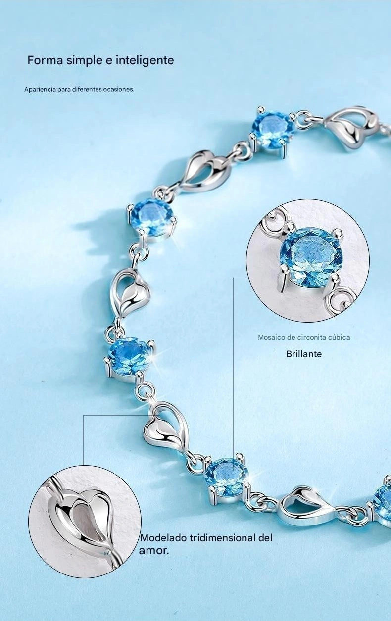 Conjunto de Collar y Pulsera "Corazón del Océano" en Plata de Ley 925【Paquete de 2】