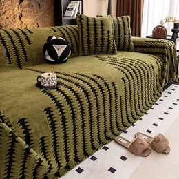 shoptikpro 家纺家饰>居家布艺>沙发垫/沙发套/沙发巾 Verde funda de sofá suave y antideslizante de felpa【180*130cm】【180*150cm】