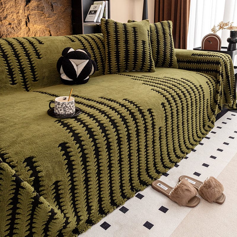 shoptikpro 家纺家饰>居家布艺>沙发垫/沙发套/沙发巾 Verde funda de sofá suave y antideslizante de felpa【180*130cm】【180*150cm】