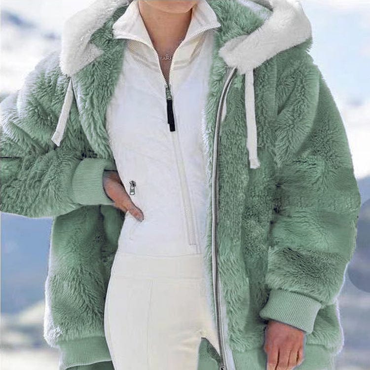 shoptikpro 女装>女式卫衣、绒衫 verde / S 【S-5XL】Chaqueta para mujer de felpa gruesa con rayas en contraste 2026