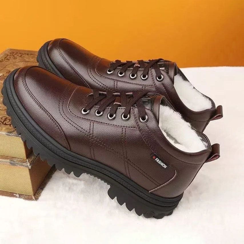 shoptikpro Zapatos de invierno para hombre con forro cálido y suela gruesa de cuero 【39-44】