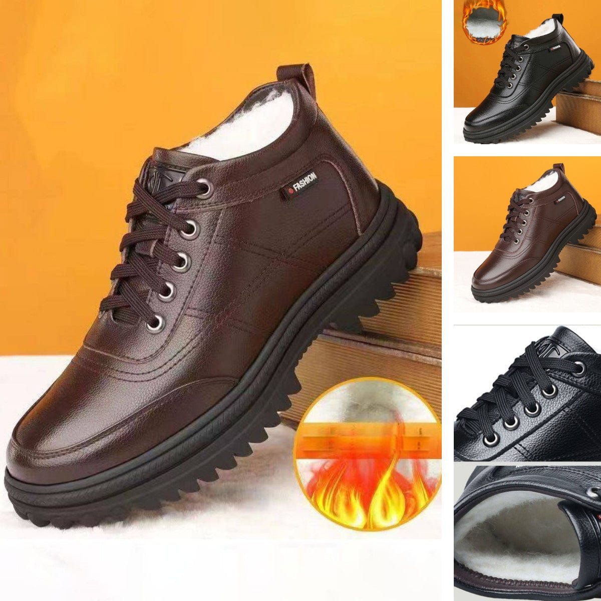 shoptikpro Zapatos de invierno para hombre con forro cálido y suela gruesa de cuero 【39-44】