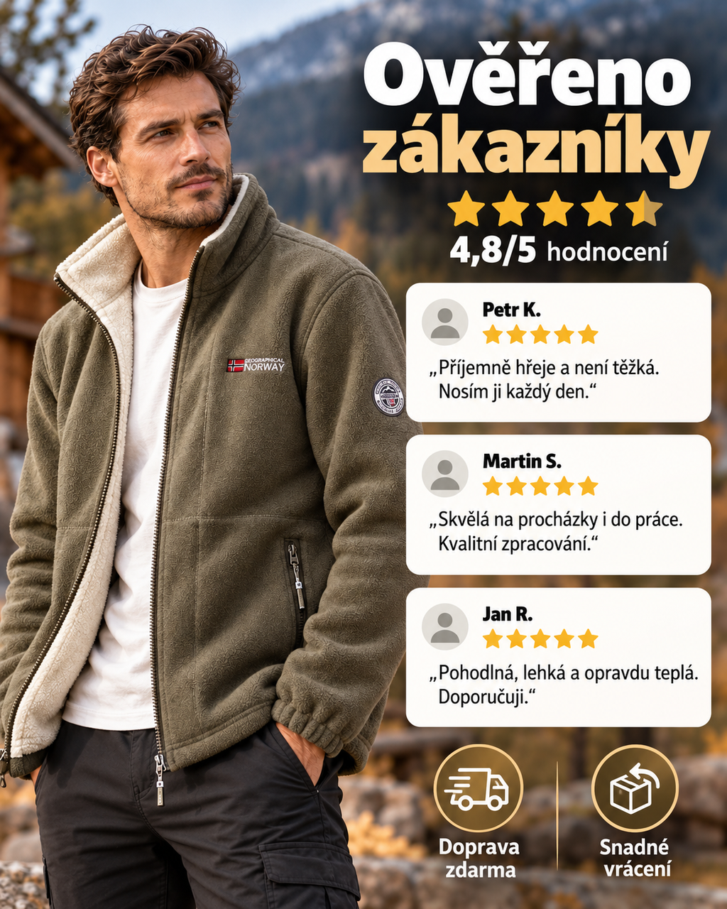 Pánská fleecová bunda s vysokým límcem – teplá zimní bunda pro každý den