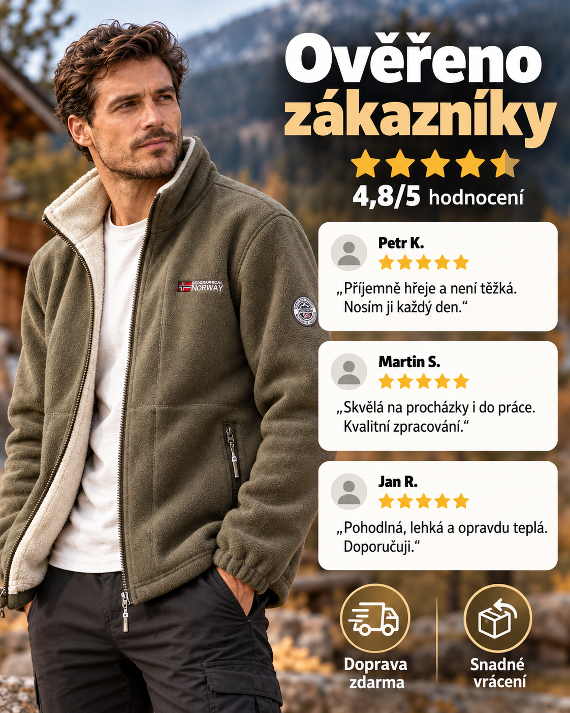 Pánská fleecová bunda s vysokým límcem – teplá zimní bunda pro každý den