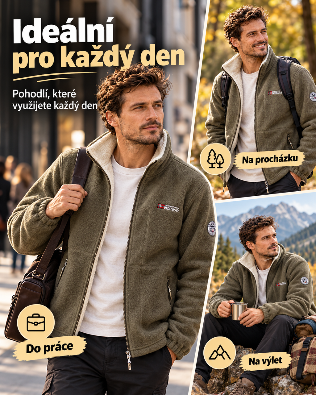 Pánská fleecová bunda s vysokým límcem – teplá zimní bunda pro každý den